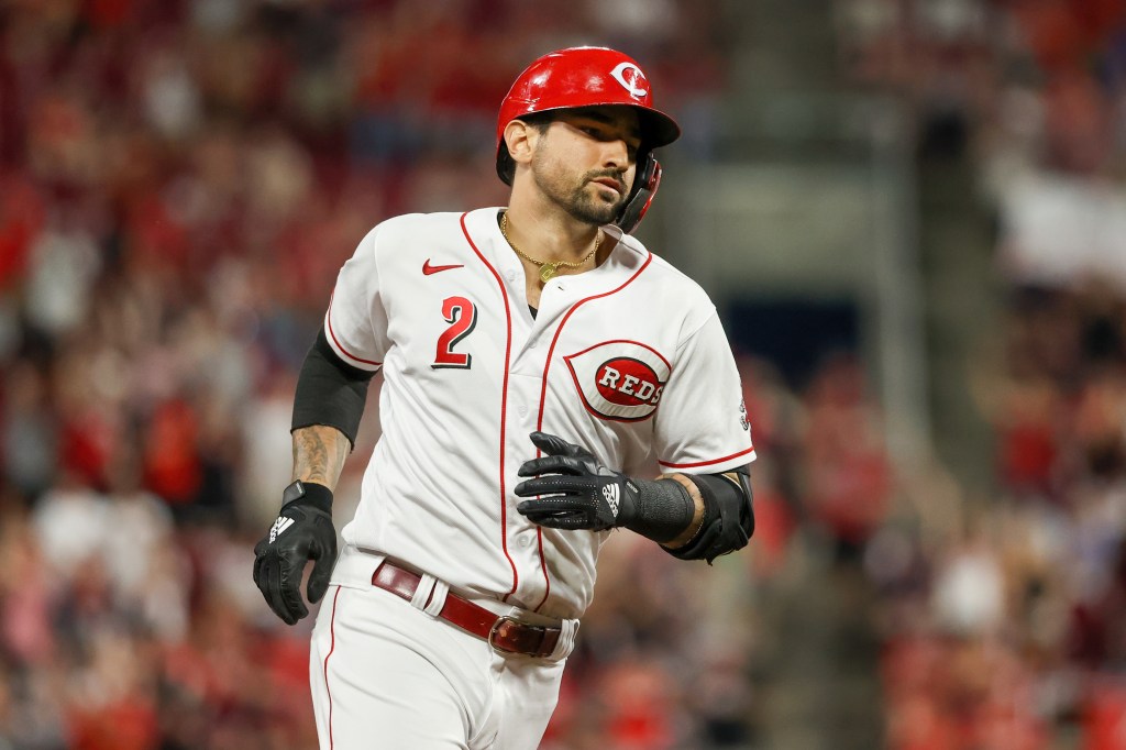 Philadelphia Phillies' Bryce Harper (3) reacts after Nick Castellanos (8)  hit a two-run home run during the first inning a spring training baseball  game against the Baltimore Orioles, Monday, March 28, 2022