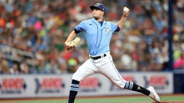 Shane McClanahan #18 of the Tampa Bay Rays throws against the Boston Red Sox during the first inning in a baseball game at Tropicana Field.