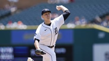 Detroit Tigers starting pitcher Tarik Skubal delivers a pitch during game one of an MLB doubleheader against the Oakland Athletics on May 10, 2022 at Comerica Park.