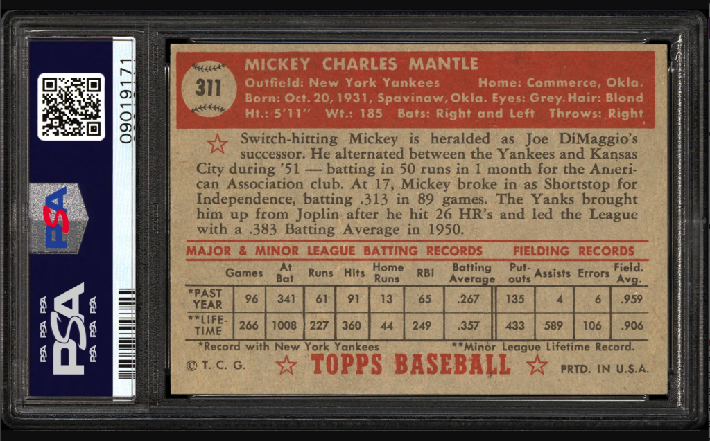 1952 Topps Mickey Mantle Rookie Cards 