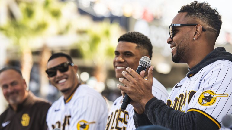 San Diego Padre Manny Machado dons a Let's Go Brandon t-shirt