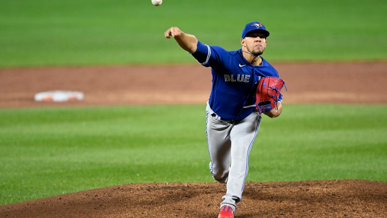 Toronto Blue Jays starting pitcher Jose Berrios (17) delivers a