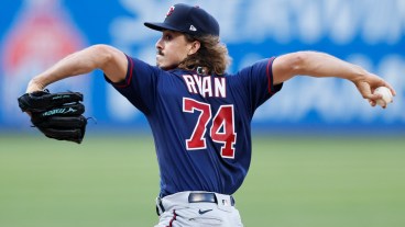 Joe Ryan of the Minnesota Twins pitches against the Cleveland Indians during the first inning at Progressive Field.