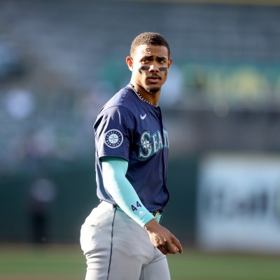 Julio Rodríguez of the Seattle Mariners walks to the dugout.