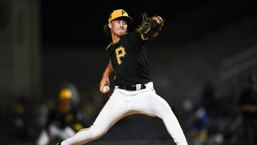 Bubba Chandler, one of the Pittsburgh Pirates' top prospects, throws a pitch during the seventh inning of a spring training Spring Breakout game against the Baltimore Orioles at LECOM Park.