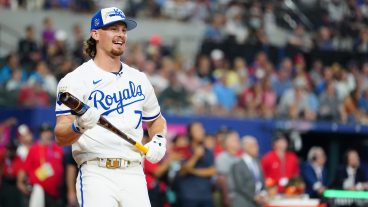 Bobby Witt Jr. of the Kansas City Royals bats during the 2024 T-Mobile Home Run Derby at Globe Life Field.