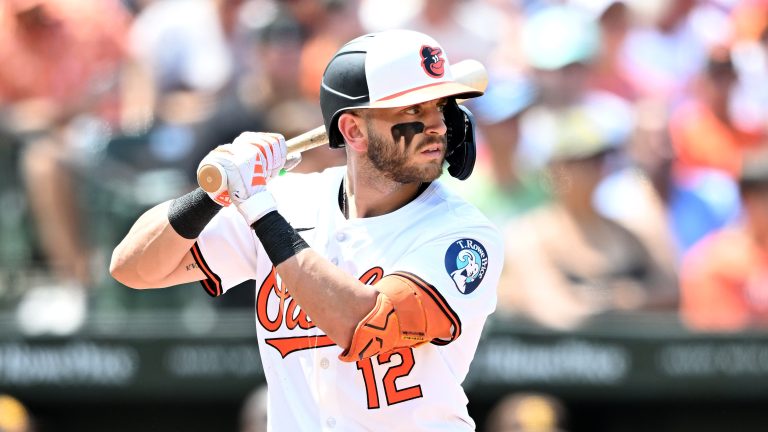 Top prospect Connor Norby of the Baltimore Orioles bats against the San Diego Padres at Oriole Park at Camden Yards.