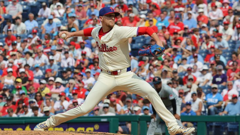 PHILADELPHIA, PENNSYLVANIA - JULY 28: Jeff Hoffman #23 of the Philadelphia Phillies throws a pitch in the eighth inning during a game against the Cleveland Guardians at Citizens Bank Park on July 28, 2024 in Philadelphia, Pennsylvania. The Guardians won 4-3. (Photo by Hunter Martin/Getty Images)